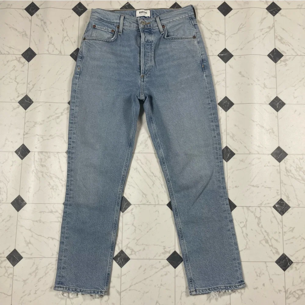 Agolde Riley High Rise Straight Crop Jeans in Dynamic Light Blue Women Sz 26 - Picture 2 of 9